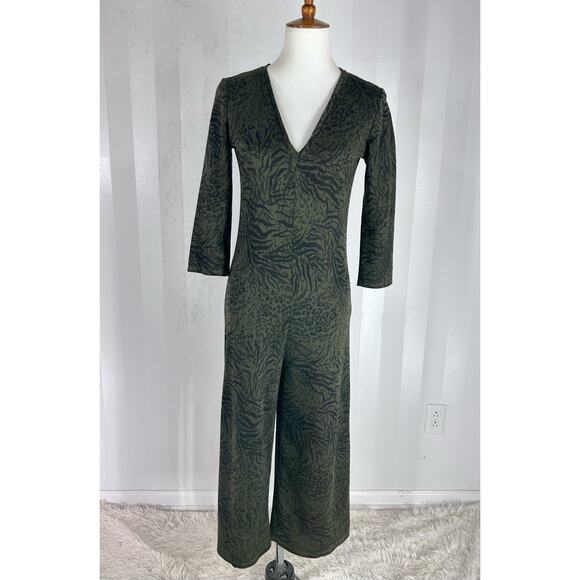 ZARA Women’s Green/Black One Piece Ankle Pants Jumpsuit Sz M - Picture 1 of 9